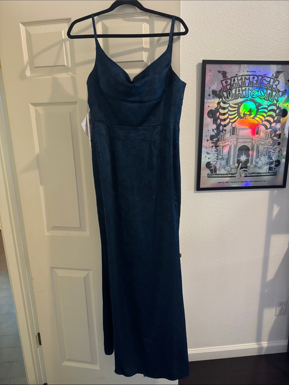 Azazie Navy Blue Satin Maxi Slip Dress